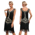 Robe vintage à paillettes perlées pour femmes, robes évasées des années 30, robe de Rhet de mariage, grand cou, franges perlées, glands à la mode, années 1920