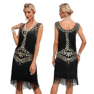 Robe vintage à paillettes perlées pour femmes, robes évasées des années 30, robe de Rhet de mariage, grand cou, franges perlées, glands à la mode, années 1920 Robe vintage à paillettes perlées pour femmes, robes évasées des années 30, robe de Rhet de mariage, grand cou, franges perlées, glands à la mode, années 1920