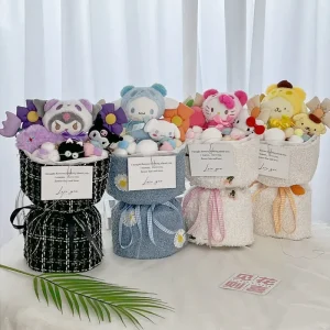 Sanrio Kuromi Cinnamoroll MyMelody Pompompurin Hello Kitty Kawaii poupée de dessin animé Bouquet Anime fille mignon cadeau d&rsquo;anniversaire de Saint-Valentin