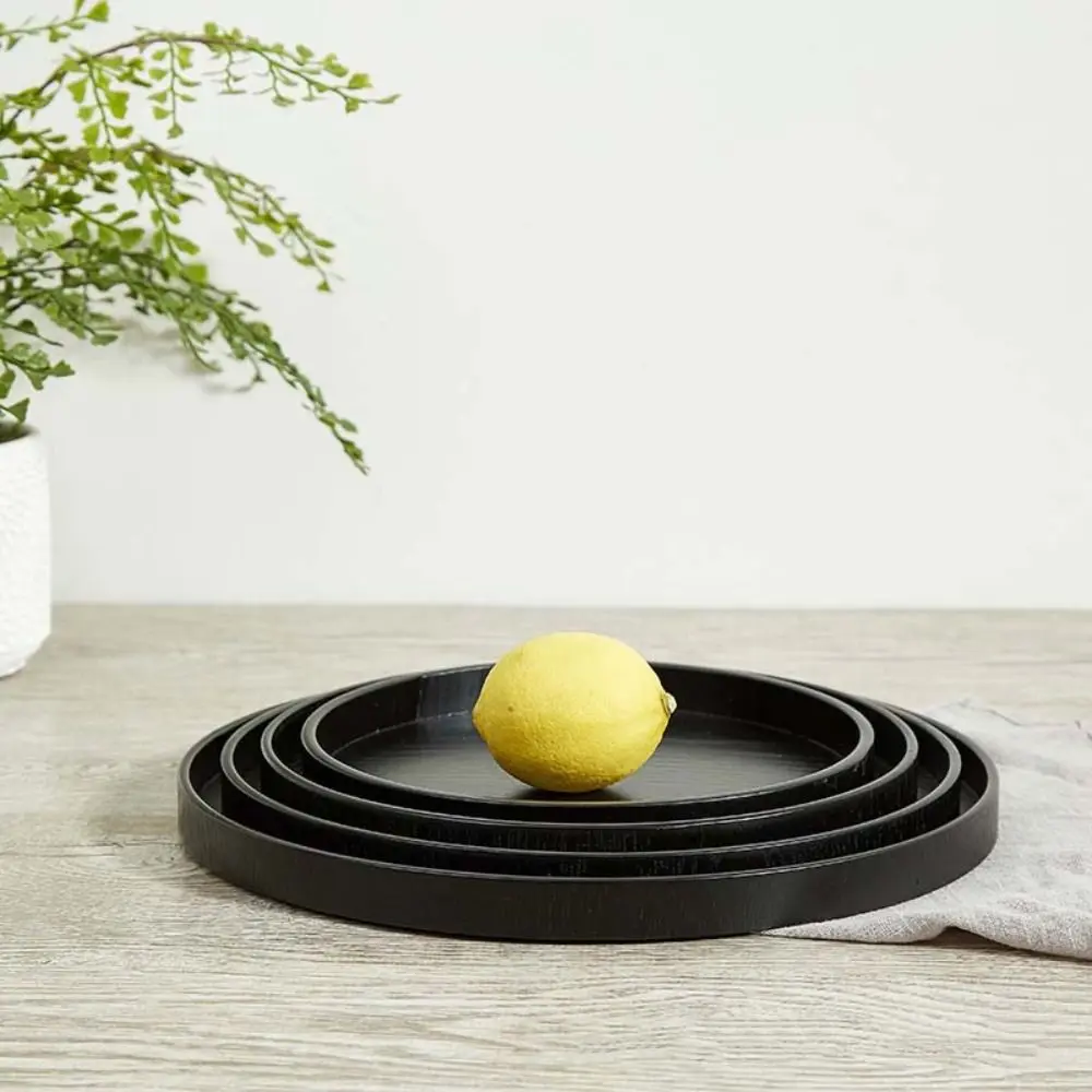 plateau de service rond multifonctionnel, plateau à thé noir en bois, assiette alimentaire japonaise, café plateau de service rond multifonctionnel, plateau à thé noir en bois, assiette alimentaire japonaise, café