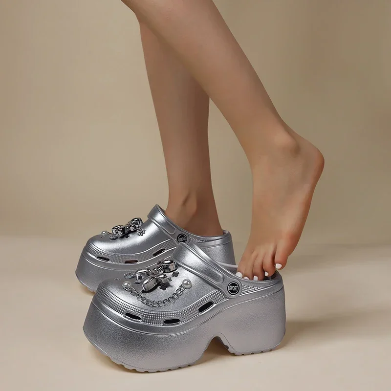 sandales à plateforme épaisse pour femmes, chaussures de jardin à semelle optique à enfiler, sabots bricolage, parker fermé, toboggans de plage coordonnants, été, nouveau, 2025 sandales à plateforme épaisse pour femmes, chaussures de jardin à semelle optique à enfiler, sabots bricolage, parker fermé, toboggans de plage coordonnants, été, nouveau, 2025