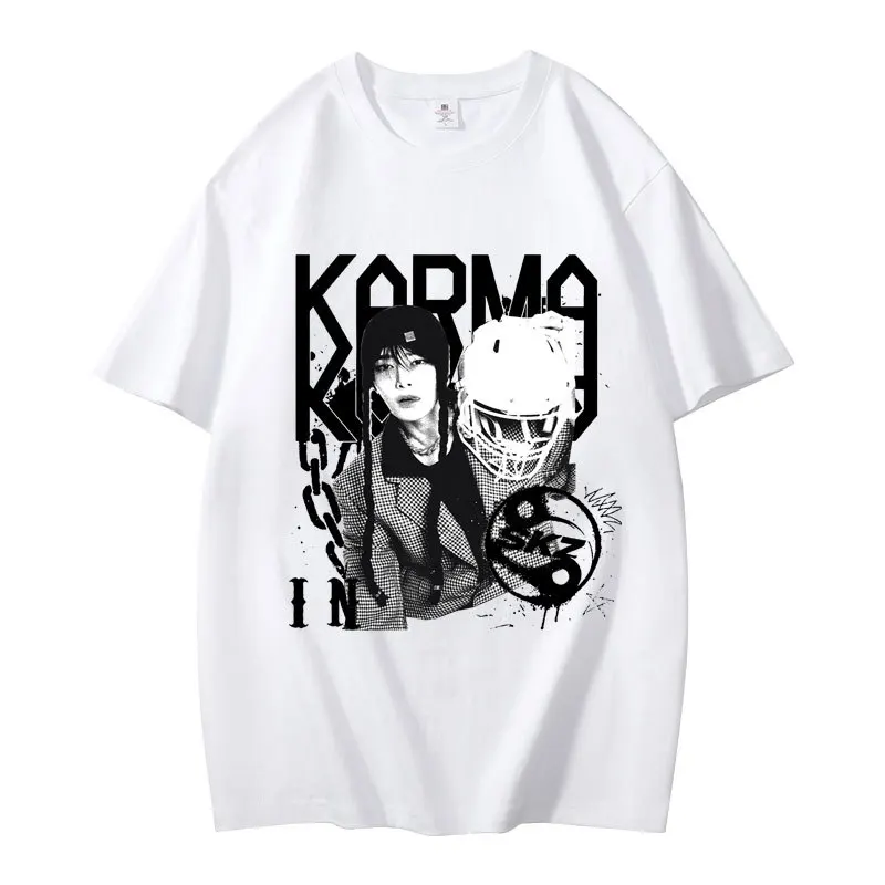 kpop le 4ème album karma t shirt changbin hyunjin felix mode coréenne coton hip hop t shirt harajuku hauts streetwear kpop le 4ème album karma t shirt changbin hyunjin felix mode coréenne coton hip hop t shirt harajuku hauts streetwear
