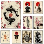 Samouraï Sakura sabre poissons mur Art toile photo peintures modulaire japonais encre affiche impression lune décor à la maison salon Samouraï Sakura sabre poissons mur Art toile photo peintures modulaire japonais encre affiche impression lune décor à la maison salon