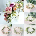 Bandeau de fleurs de printemps, couronnes de fleurs bohème, guirlande florale, fausses roses, couronnes de mariage tressées, serre-tête de vigne, ornement de cheveux