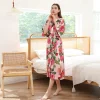 peignoir kimono long en satin pour femme, robe imprimée de fleurs, vêtements de nuit pour la maison