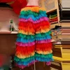 pantalon arc en ciel coloré avec taille élastique, jambes larges, long maxi, danse, anniversaire, pour filles, vêtements d'halloween, pantalons en tulle