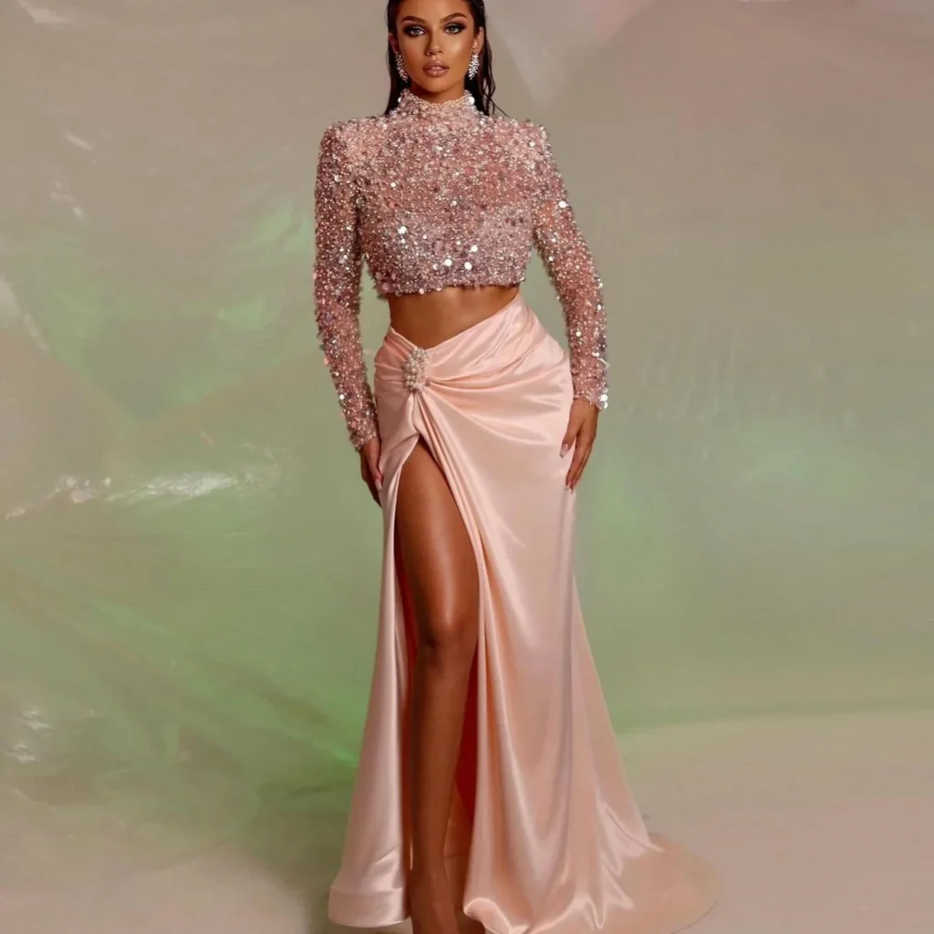 Jupe maxi en satin rose blush pour femme, tenue de soirée élégante, taille haute, fente latérale, occasion formelle, longue robe de Rh, pas de haut Jupe maxi en satin rose blush pour femme, tenue de soirée élégante, taille haute, fente latérale, occasion formelle, longue robe de Rh, pas de haut