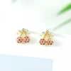 costume de bijoux cerise en cristal strass, tendance, léger, luxe, exquis, collier, boucles d'oreilles, ensemble de collier cerise douce, fête