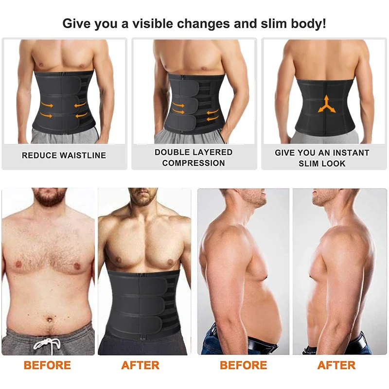 ceinture d'entraînement de taille pour hommes, pour perte de poids, en néoprène, modelant le corps, sauna, entraînement, sueur, ceinture abdominale avec doubles sangles, vêtements modelants ceinture d'entraînement de taille pour hommes, pour perte de poids, en néoprène, modelant le corps, sauna, entraînement, sueur, ceinture abdominale avec doubles sangles, vêtements modelants