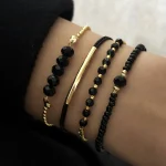 Bracelets en pierre de verre noir pour femmes, accessoires de bijoux Boho faits à la main, 4 pièces/ensemble