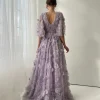 robe de soirée violette brodée de fleurs 3d, glamour, ligne a, longueur au sol, robe de soirée formelle, nouvelles robes de banquet élégantes personnalisées