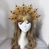bandeau de halo doré, couronne de marraine du soleil, diadème, couvre chef gothique vierge marie, déesse féerique, accessoires de cheveux