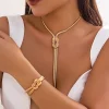 2 pièces/ensemble Sexy lisse longue serpent torsadé chaîne collier Bracelet pour femmes Vintage Goth gland tour de cou Y2K bijoux accessoires nouveau 2 pièces/ensemble Sexy lisse longue serpent torsadé chaîne collier Bracelet pour femmes Vintage Goth gland tour de cou Y2K bijoux accessoires nouveau