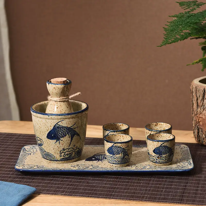 chauffe vin japonais, pot à saké, ensemble de tasses en céramique faites à la main, pot de distribution de vin antique, pot chaud vintage baijiu, tasse à spiritueux chauffe vin japonais, pot à saké, ensemble de tasses en céramique faites à la main, pot de distribution de vin antique, pot chaud vintage baijiu, tasse à spiritueux