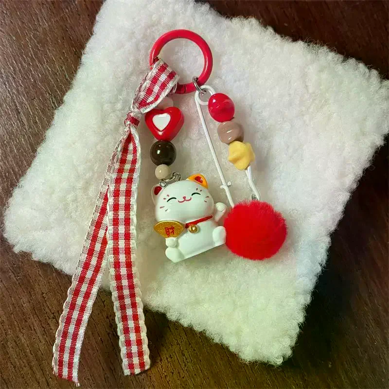 porte clés en forme de boule de fourrure rouge, chat porte bonheur, mignon et amusant, pendentif, chaîne de téléphone, sac, ornement suspendu, sac à dos, breloques, accessoire cadeau porte clés en forme de boule de fourrure rouge, chat porte bonheur, mignon et amusant, pendentif, chaîne de téléphone, sac, ornement suspendu, sac à dos, breloques, accessoire cadeau