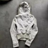 veste gothique à capuche doublée de fourrure vintage y2k pour femme, manteau blanc avec fermeture éclair et boutons avec bordure en fausse fourrure, manteaux chauds décontractés à la mode