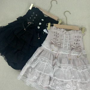 Jupe élégante en dentelle pour femmes, Style japonais, doux, Kawaii, Y2k, Lolita, Design rétro, Bandage, Chic, vêtements populaires coréens