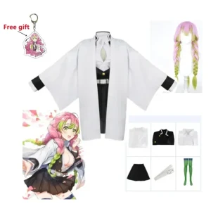 Costume de Cosplay Anime Demon Slayer, uniforme Kimono Kanroji Mitsuri Kimetsu No Yaiba, perruque de Costume de fête d&rsquo;halloween pour enfant adulte