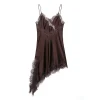 robe courte en satin épissé en dentelle pour femmes, sans manches, dos nu, asymétrique, robes de soirée, été, 2025 ﻿