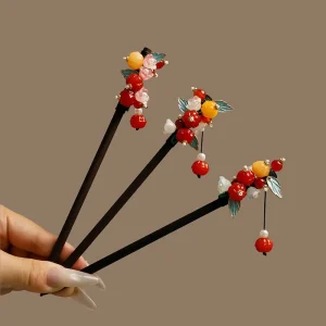 Bâton de cheveux Vintage avec pompon en perles de fleurs pour femmes, nouveau Style chinois, épingle à cheveux Hanfu en bois irrégulière, couvre-chef, accessoires bijoux