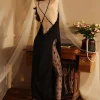 kimono dos nu en satin pour femme, robe de nuit sexy, chemise de nuit en patchwork de dentelle, vêtements de détente ultra longs