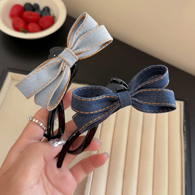 pinces à cheveux torsadées avec nœud bleu pour femmes, épingle à cheveux droite en denim exquise, barrettes vintage douces, accessoires pour cheveux polyvalents et décontractés pinces à cheveux torsadées avec nœud bleu pour femmes, épingle à cheveux droite en denim exquise, barrettes vintage douces, accessoires pour cheveux polyvalents et décontractés