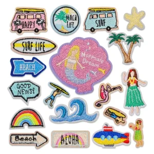 Patchs de broderie de paysage tropique pour filles, appliques de style hawaïen, badges de vie de surf de plage adhésifs, étiquette de rentabilité ha, autocollants en tissu