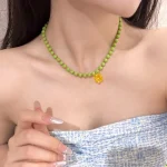 Bijoux chics coréens, cadeau de fleurs, collier de perles, marguerite, fleurs, ornements, bohème, ras du cou, pendentif Y2K, clavicule, vacances