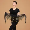 Écharpe de hanche pour danse du ventre, pièces de monnaie de couleur or, trois couches en mousseline de soie, chaîne de taille, facile à porter, réglable