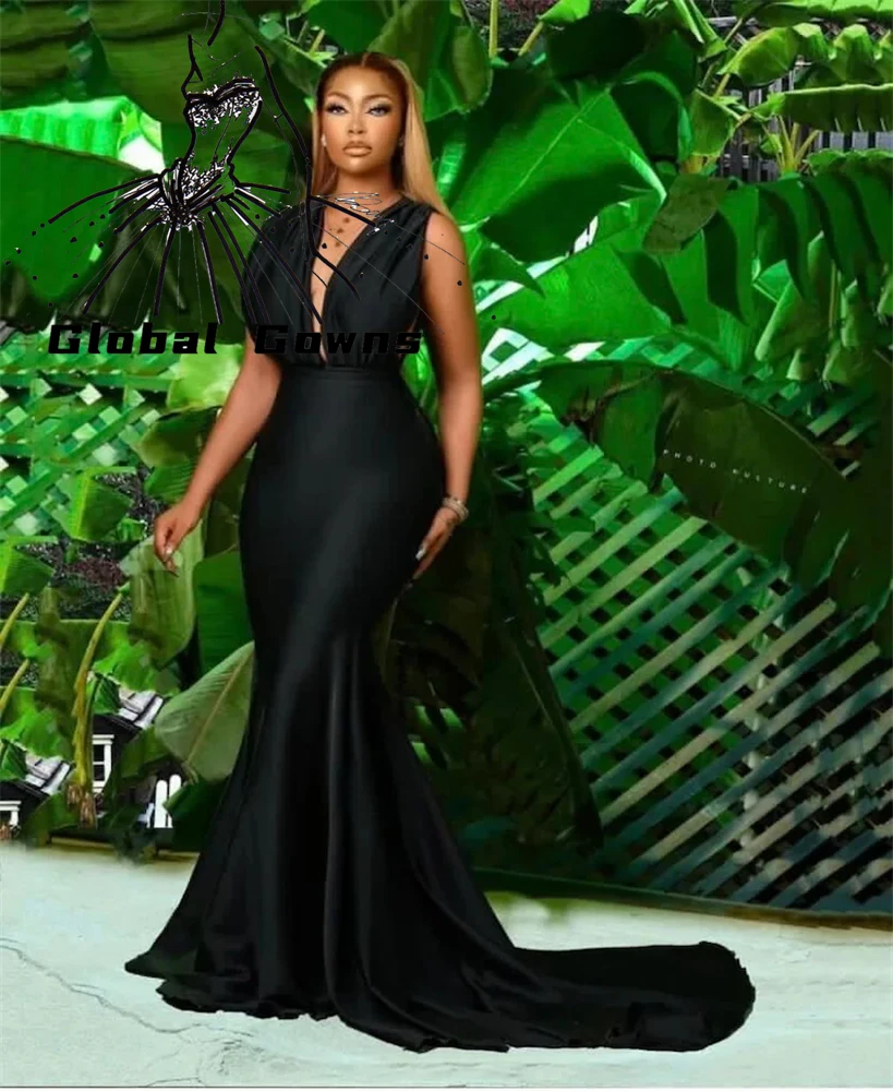 Aso Ebi-Robe de soirée noire à col en V pour filles noires, robe sirène pour occasions spéciales, robe d’anniversaire personnalisée, élégante, luxe, 2025 Aso Ebi-Robe de soirée noire à col en V pour filles noires, robe sirène pour occasions spéciales, robe d’anniversaire personnalisée, élégante, luxe, 2025