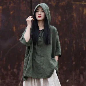 Yasuk-Chemises décontractées d’été pour femmes, t-shirts adt pull, cœur doux, sport, coton, lin, manteau de thé à capuche, solide, style chinois rétro Yasuk-Chemises décontractées d’été pour femmes, t-shirts adt pull, cœur doux, sport, coton, lin, manteau de thé à capuche, solide, style chinois rétro